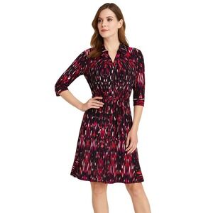 Laundry‎ By Shelli Segal Dress Navy Belted Collared Shirt Patterned Classic Chic